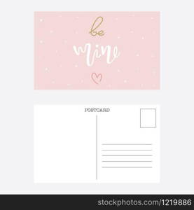 Valentine day postcard template, romantic calligraphy lettering card. Special day and wedding illustration card for print and web.