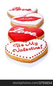 Valentine love cookies in shape of heart on white background for Valentine&rsquo;s Day