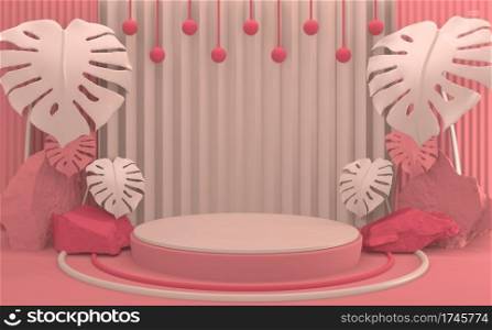 Valentine pink podium minimal design product scene. 3d rendering