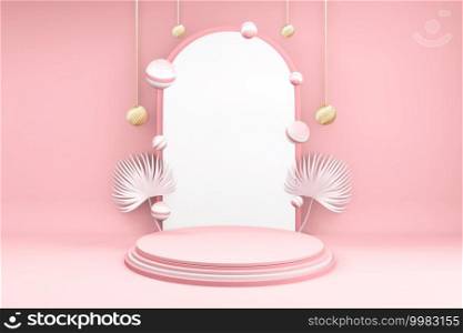Valentine pink podium minimal design product scene. 3d rendering