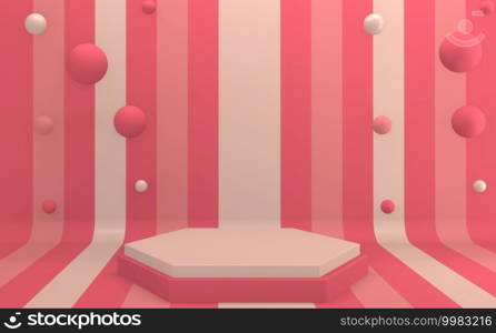 Valentine pink podium minimal design product scene. 3d rendering