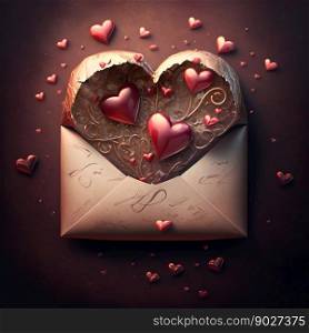 Valentine romatic envelope with love hearts. Generative Ai. High quality illustration. Valentine romatic envelope with love hearts. Generative Ai