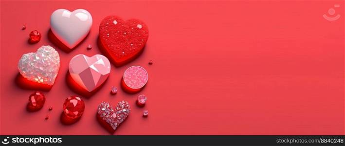 Valentine&rsquo;s Day 3D Heart Crystal Diamond Illustration for Banner and Background
