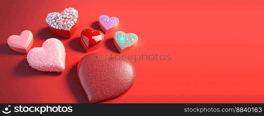 Valentine&rsquo;s Day 3D Illustration of Heart Crystal Diamond for Valentine&rsquo;s Day Promotion Banner and Background