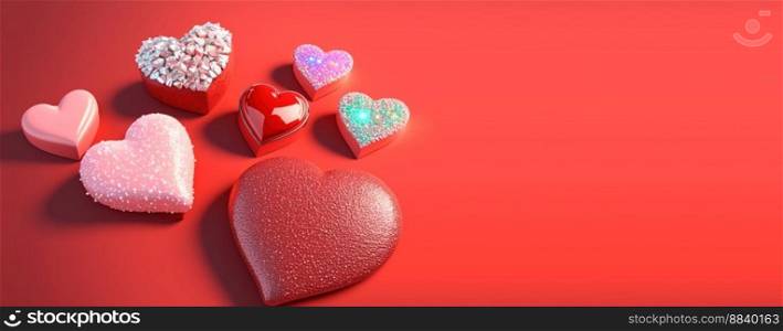 Valentine&rsquo;s Day 3D Illustration of Heart Crystal Diamond for Valentine&rsquo;s Day Promotion Banner and Background
