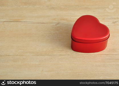 Valentine&rsquo;s Day. A red heart shape tin