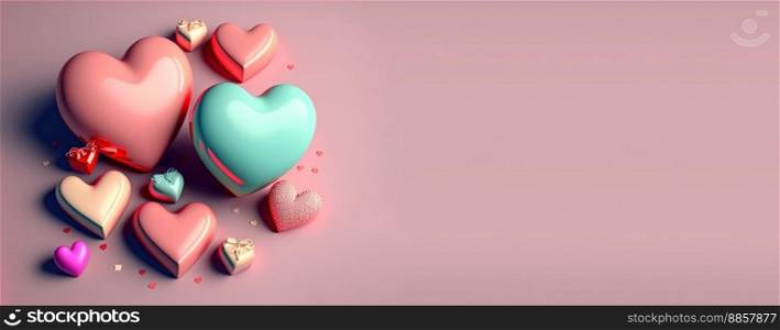 Valentine&rsquo;s day background and shiny 3d heart shape with small ornament for banner