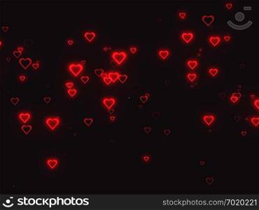 Valentine&rsquo;s day background with hearts. Red hearts on a black background. Red hearts on a black background