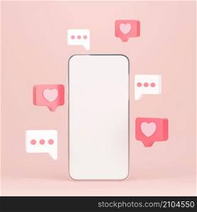 Valentine&rsquo;s day banner background of smartphone with gift box, 3d rendering