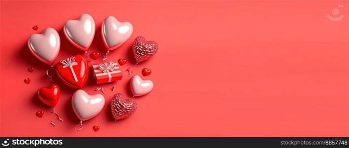 Valentine&rsquo;s Day banner with a sparkling red 3D heart