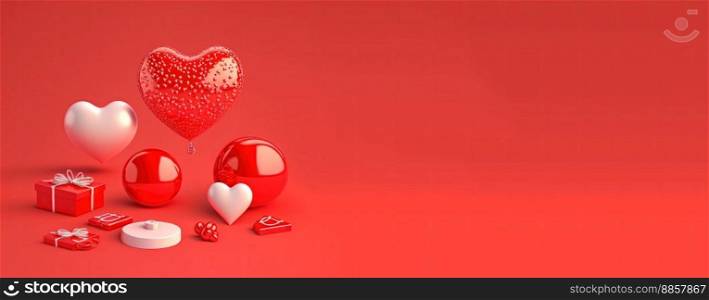 Valentine&rsquo;s Day banner with a sparkling red 3D heart