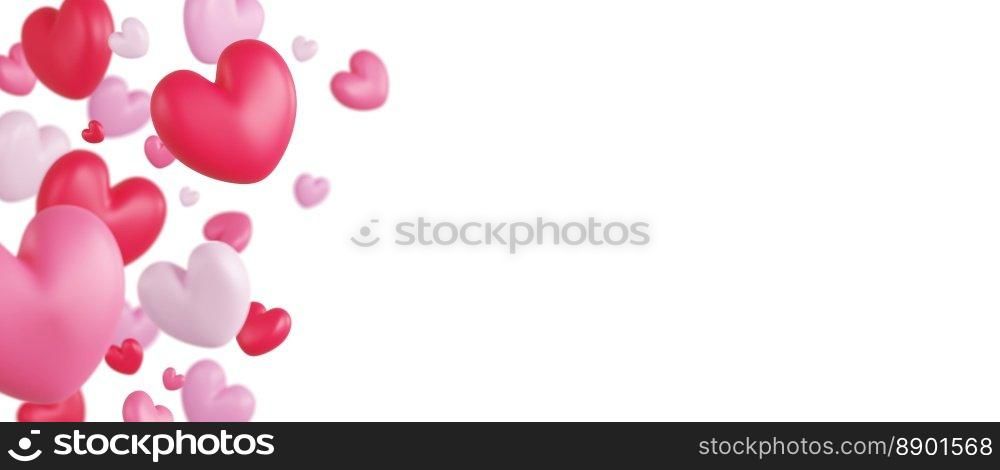 Valentine&rsquo;s day concept design of hearts on white background with copy space 3d render