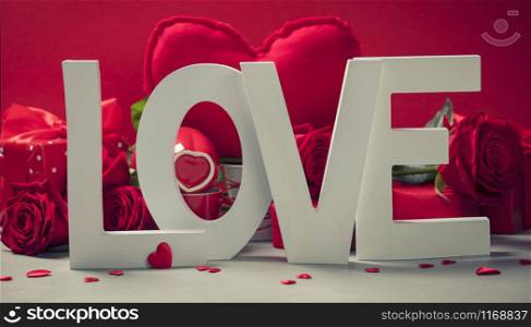 Valentine&rsquo;s Day concept. Love wooden letters on rustic background. Valentine&rsquo;s Day and love concept