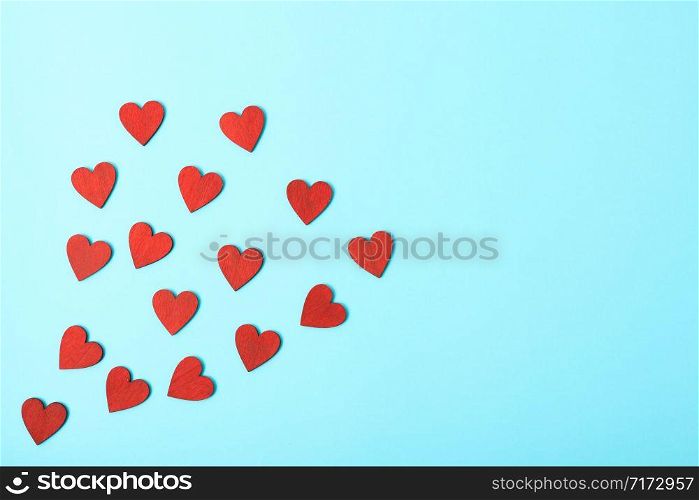 Valentine&rsquo;s Day Concept, Top view Flat lay, red heart on blue background with copy space for your text