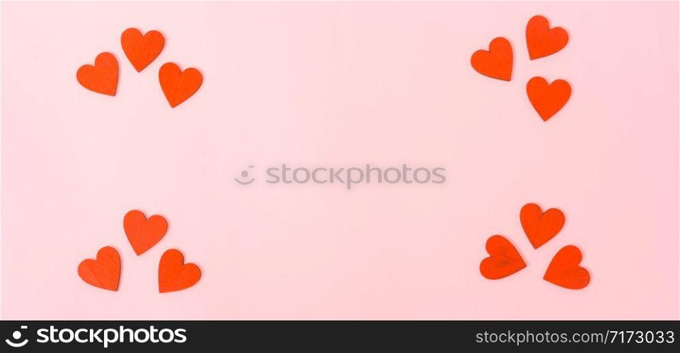 Valentine&rsquo;s Day Concept, Top view Flat lay, red heart on Pink background with copy space for your text