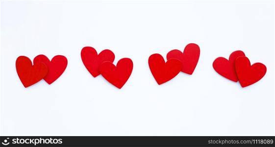 Valentine&rsquo;s day - Couple red hearts on white background.
