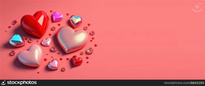 Valentine&rsquo;s Day Heart and Crystal Diamond Banner and Background