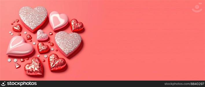 Valentine&rsquo;s Day Heart Objects and Crystal Diamonds Background