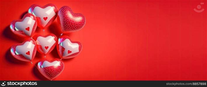 Valentine&rsquo;s Day illustration with a red 3D heart on a banner background