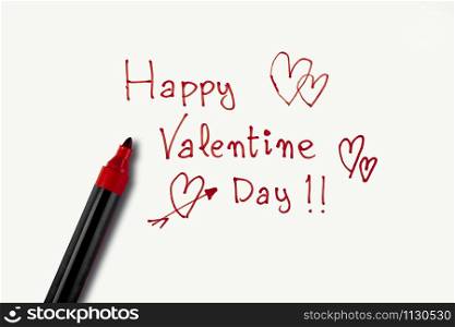 Valentine&rsquo;s Day phrase made with a red marker on a white background. Concept of St. Valentine&rsquo;s Day