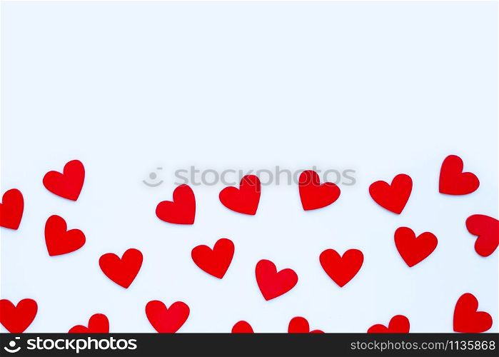Valentine&rsquo;s day - Red hearts on white background. Copy soace
