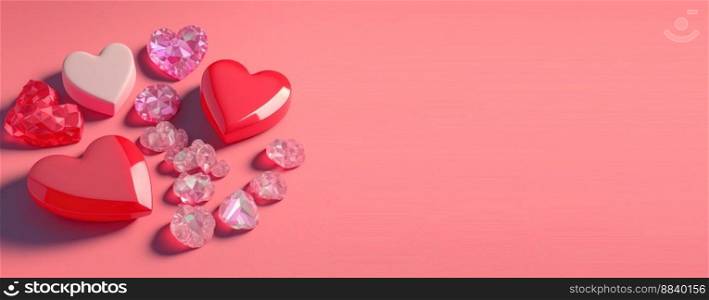 Valentine&rsquo;s Day Sparkle Hearts Diamonds and Crystals Banner and Background