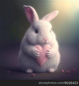 Valentine&rsquo;s Day White rabbit holding heart. Generative AI.. Valentine&rsquo;s Day White rabbit holding heart. Generative AI
