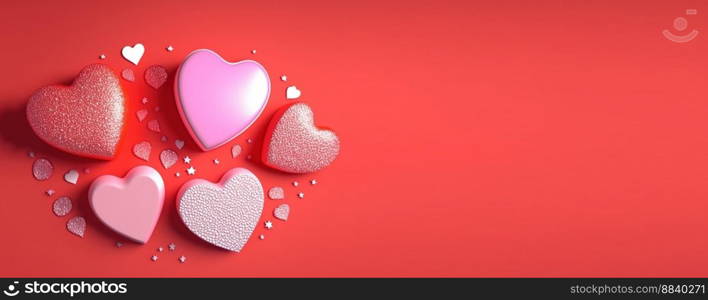 Valentine’s Day 3D Heart Illustration and Diamond Crystal Theme Banner and Background