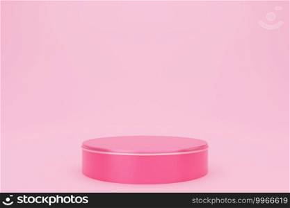 Valentine’s day, 3D illustration of round podium or pedestal with red empty studio room, product background, mockup for love concept display