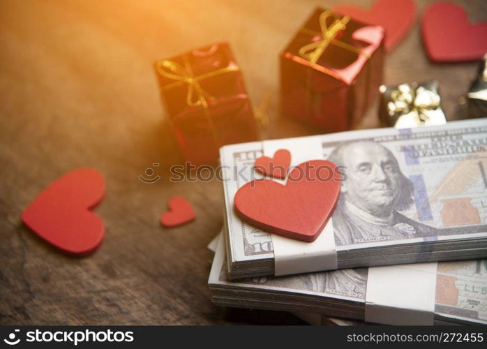 Valentine’s day and money business concept