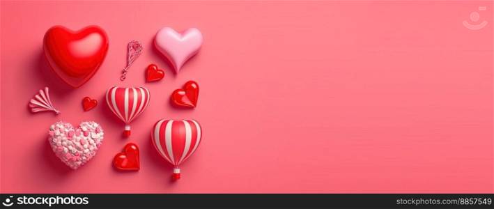 Valentine’s day background and shiny 3d heart shape with small ornament for banner