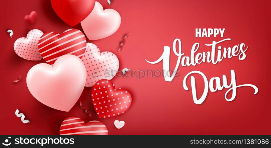 Valentine's day background concept. Valentine's day banner with hearts and decoration elements. Illustration stock