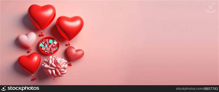  Valentine’s Day background with a radiant red 3D heart