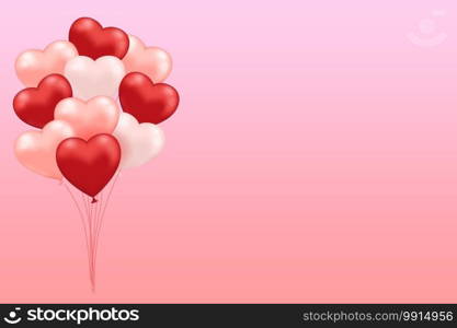 Valentine’s Day background with heart balloons and pink color. Valentine’s Day background