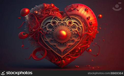 Valentine’s Day Background with Red Love Heart. Generative AI. 