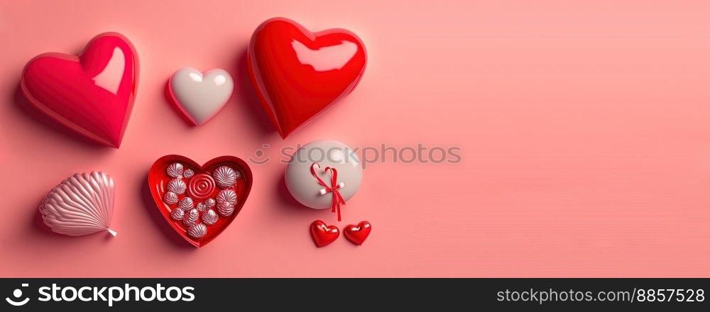 Valentine’s Day banner background with a shining red 3D heart