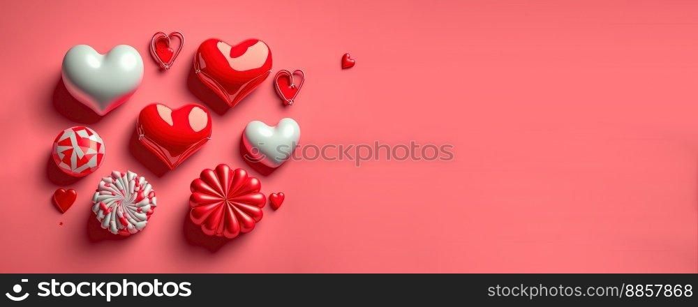 Valentine’s Day banner with a sparkling red 3D heart