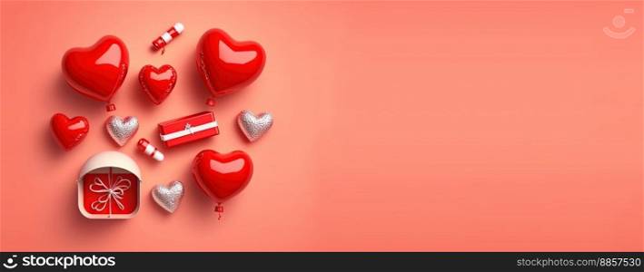 Valentine’s Day banner with a striking red 3D heart shape