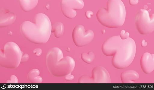 Valentine’s day concept design of hearts on pink background with copy space 3d render