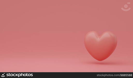 Valentine’s Day concept, pink hearts balloons on pink background. 3D rendering.