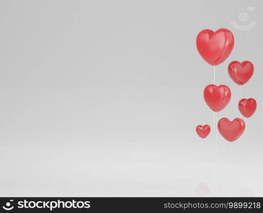 Valentine’s Day concept, red hearts on white background. 3D rendering.