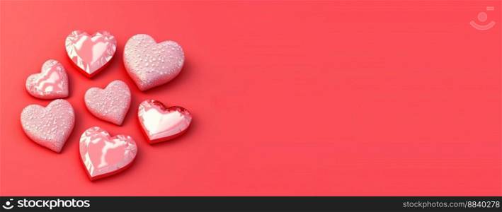 Valentine’s Day Crystal Diamond and 3D Heart Illustration Banner