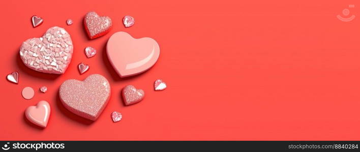 Valentine’s Day Crystal Diamond and 3D Heart Illustration Banner