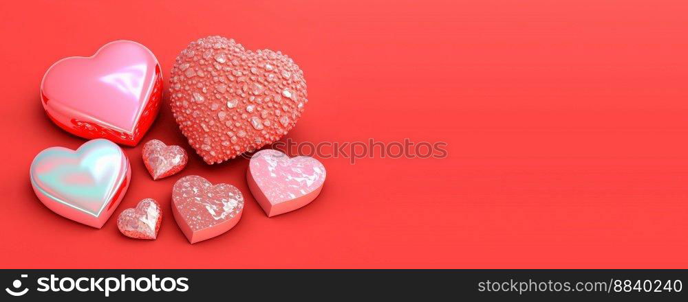 Valentine’s Day Crystal Diamond Heart 3D Illustration for Banner and Background