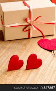 Valentine's Day. Decorative boxes and felt hearts