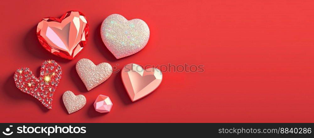 Valentine’s Day Heart and Crystal Diamond Banner and Background