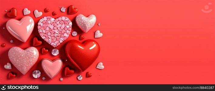 Valentine’s Day Heart and Crystal Diamond Banner and Background