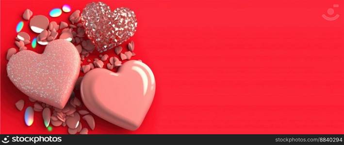 Valentine’s Day Heart and Crystal Diamond Banner and Background