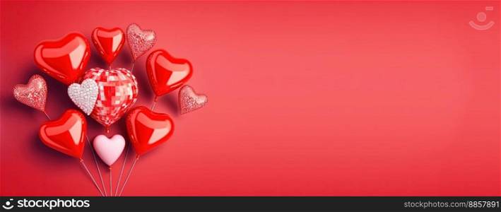 Valentine’s Day illustration with a red 3D heart on a banner background