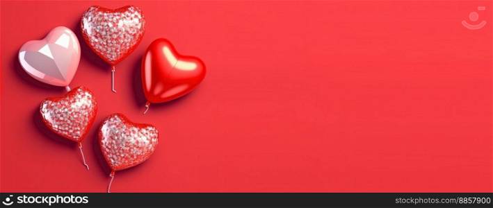 Valentine’s Day illustration with a red 3D heart on a banner background
